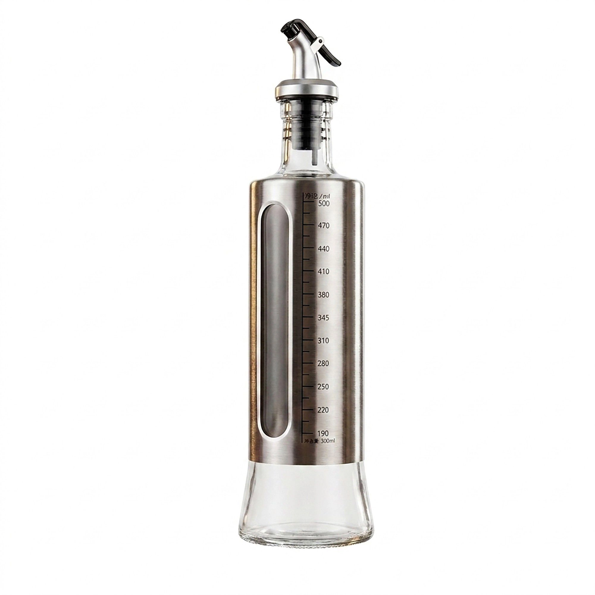 Alilang Women Glass Oil Dispenser Bottle with Stainless Steel Sleeve and Measuring Marks