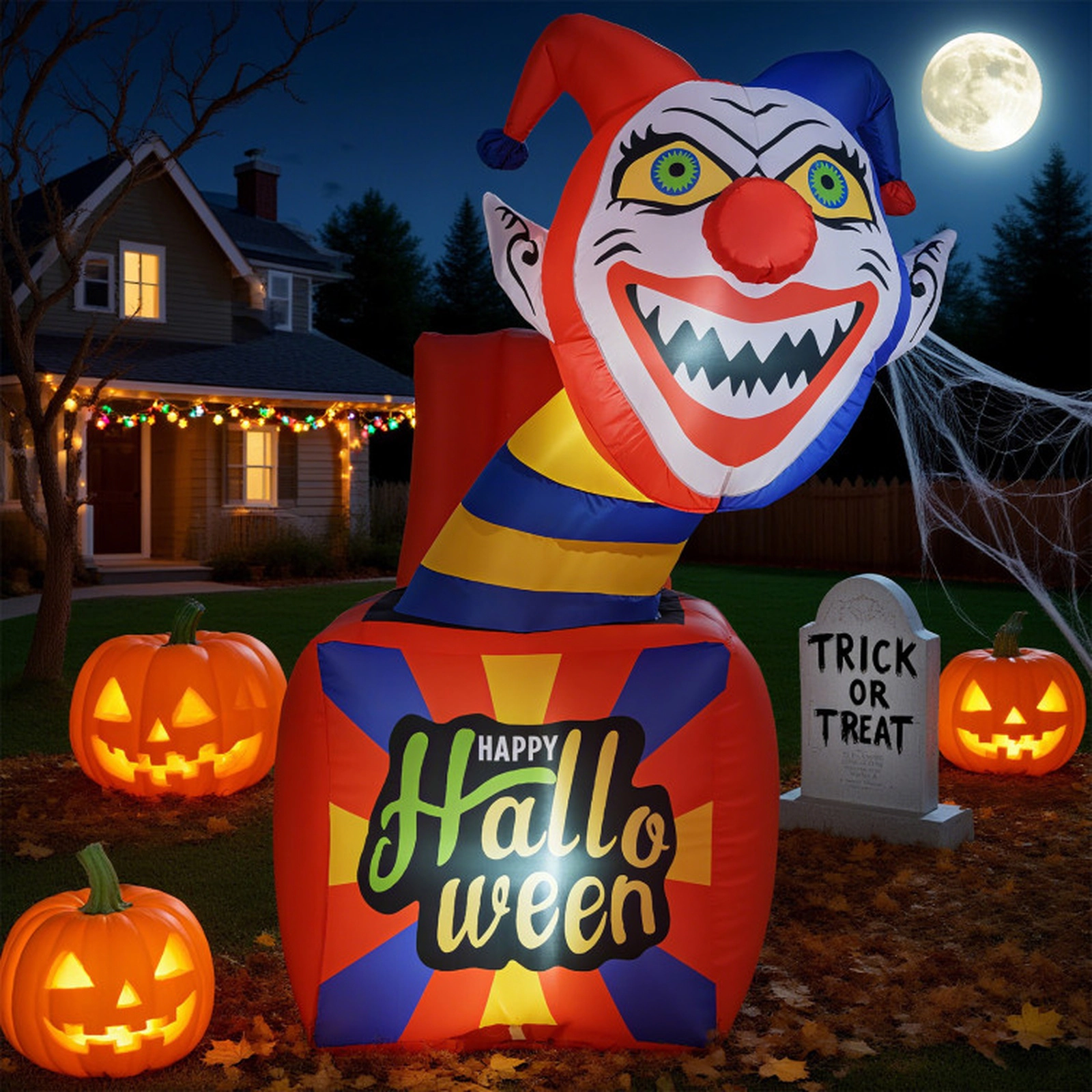 SUGIFT Halloween Inflatable Clown Jack-in-the-Box with 6 LED Lights