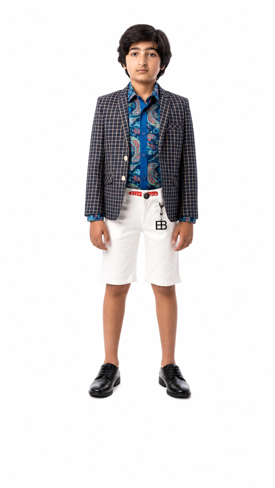 Elie Balleh Boys Slim Fit Plaid Blazer