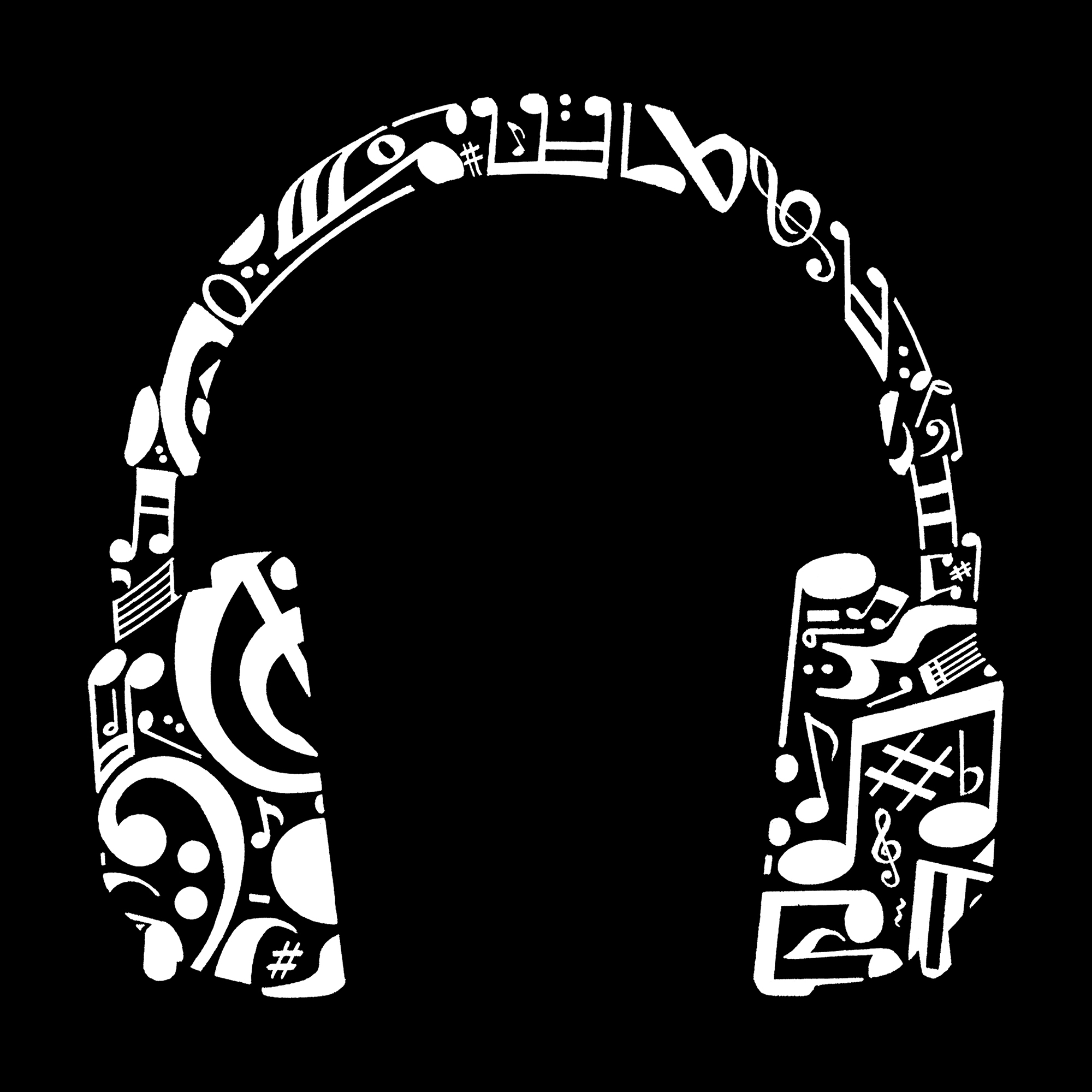 LA Pop Art Men's Music Note Headphones Word T-Shirt - 100% Cotton Crew Neck Short Sleeve