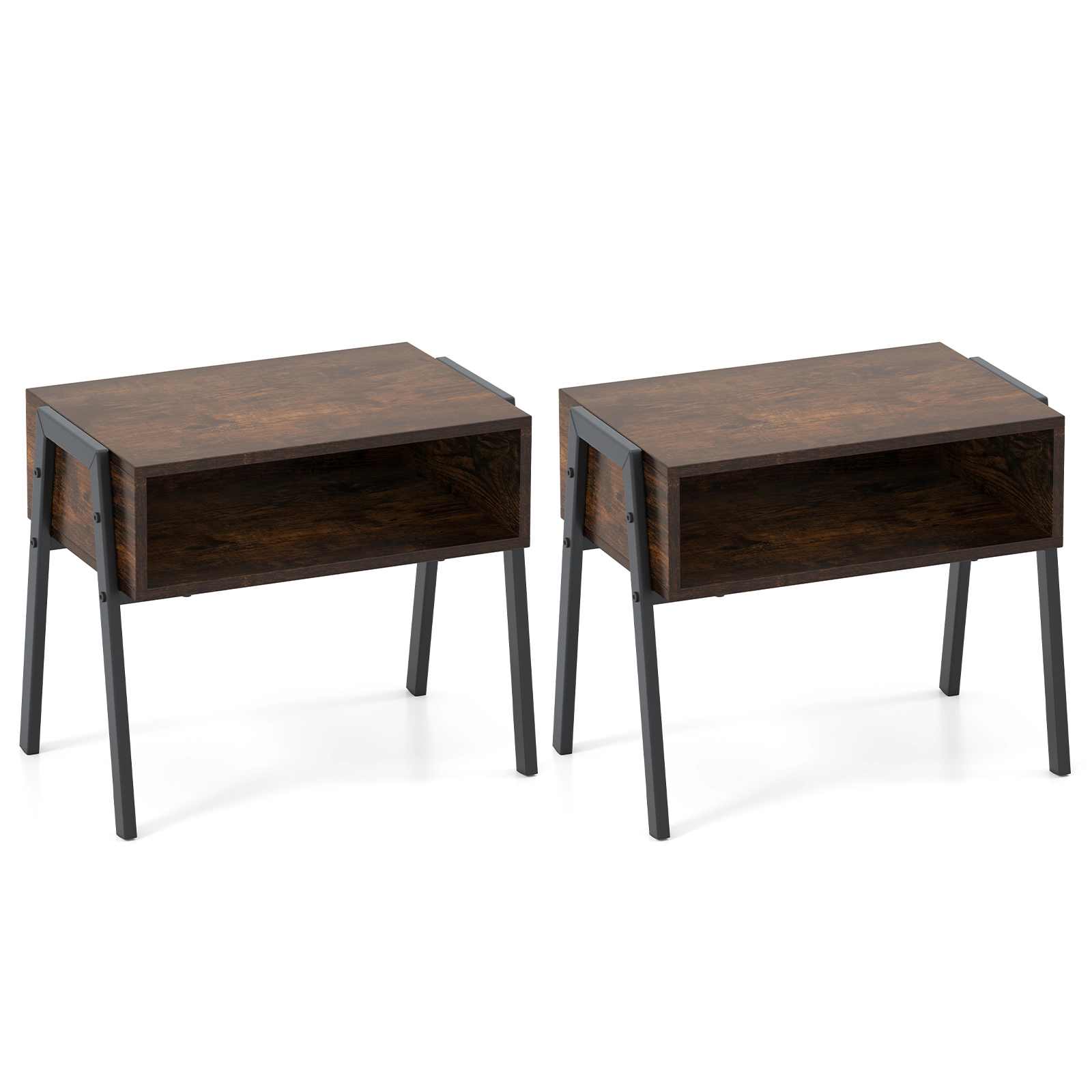 SUGIFT Stackable Nightstands Bedside End Tables with Open Storage Shelf 18-in Tall 66-lb Capacity Brown 2-Piece Set