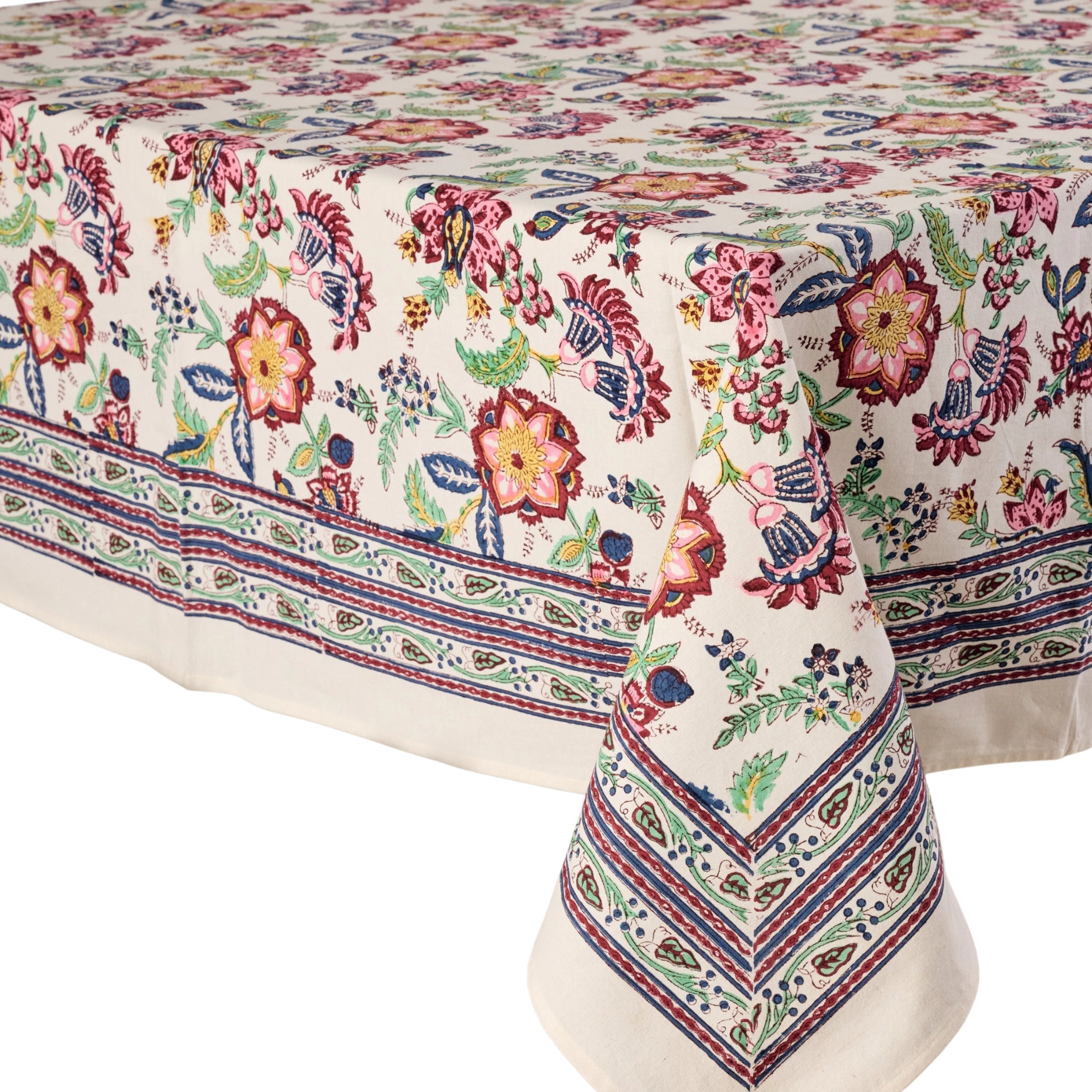 Ten Thousand Villages Zaina Floral Blockprint Tablecloth
