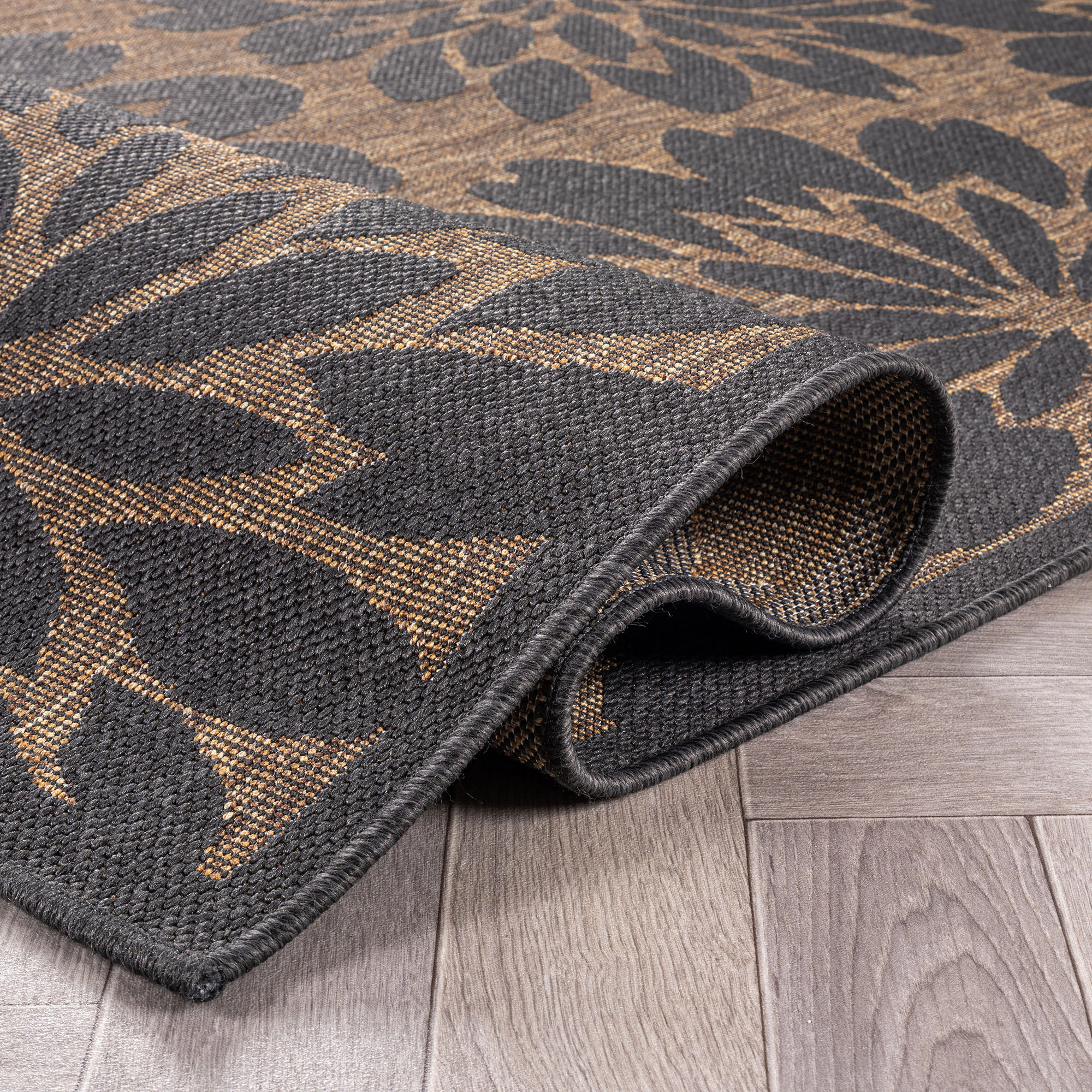 World Rug Gallery Floral Indoor/Outdoor Flat Woven Area - Natural Jute-Style, Easy-Care Patio