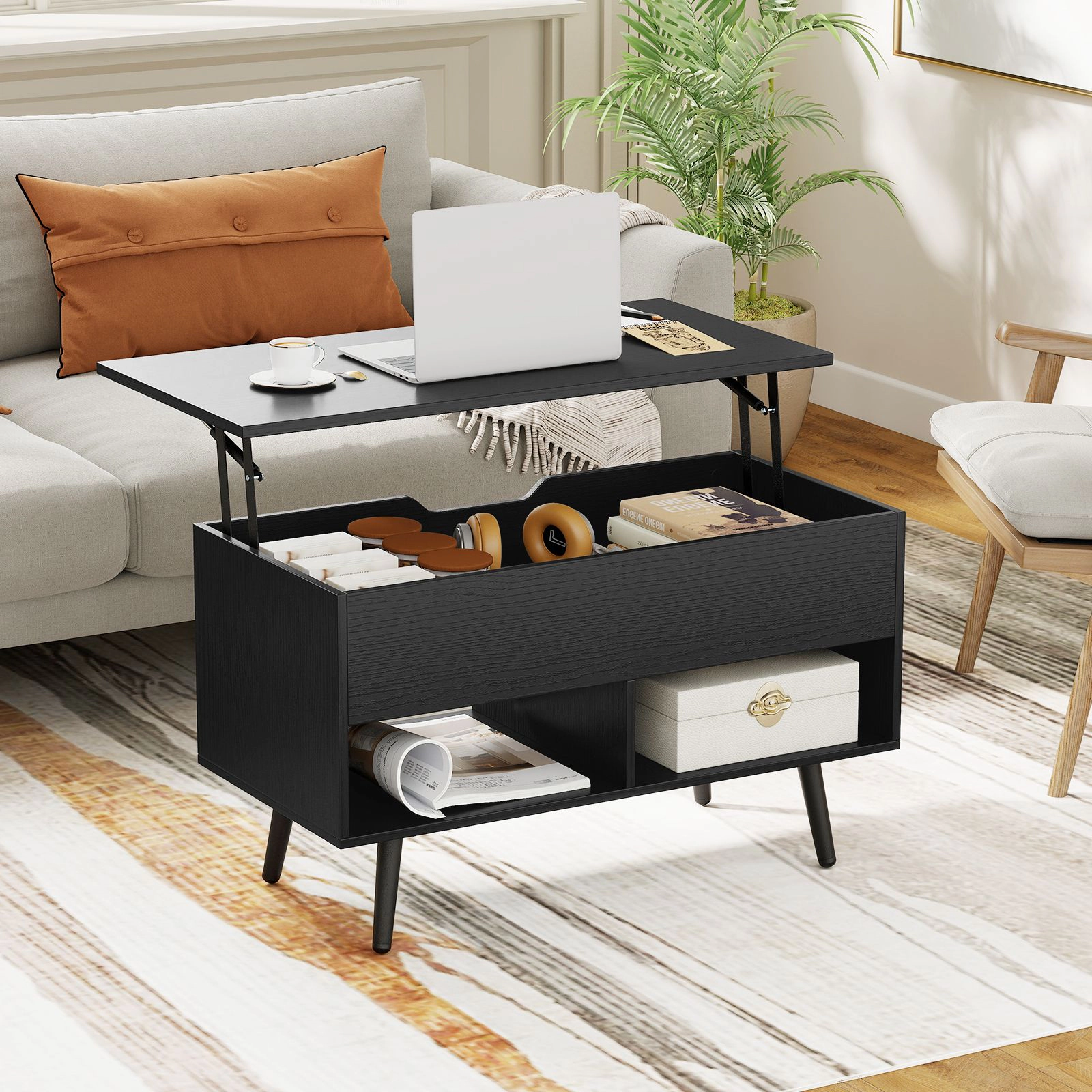 SlickBlue Lift Top Coffee Table with Hidden Storage Compartments