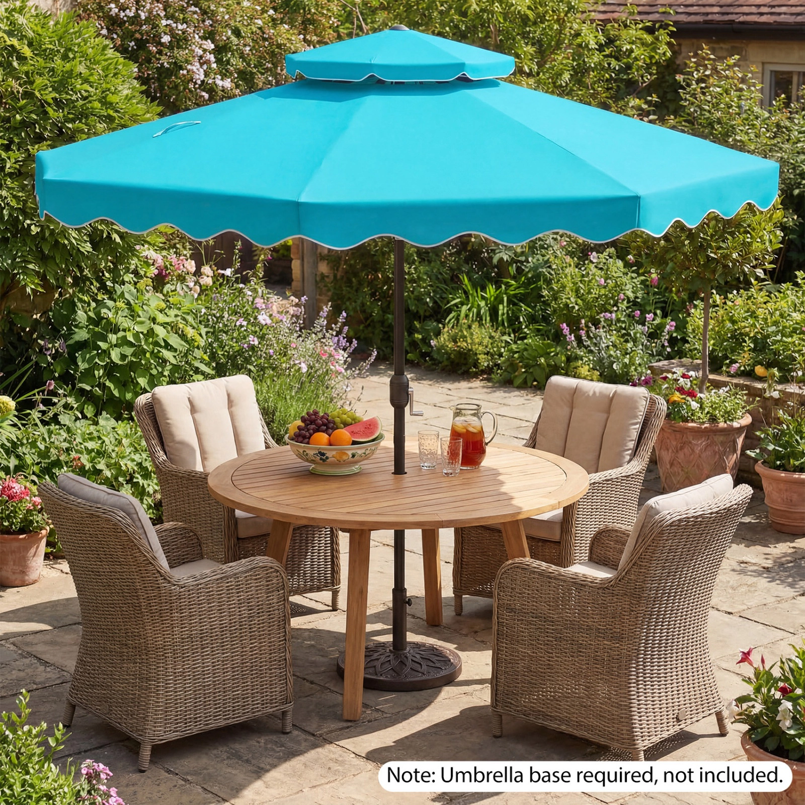 SUGIFT 9-ft Turquoise Patio Umbrella with Push Button Tilt Crank Lift 8 Ribs and Vented Double Top for Deck