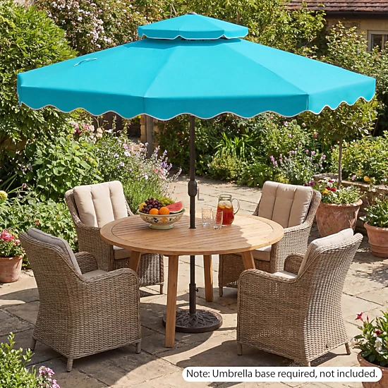 SUGIFT 9-ft Turquoise Patio Umbrella with Push Button Tilt Crank Lift 8 Ribs and Vented Double Top for Deck