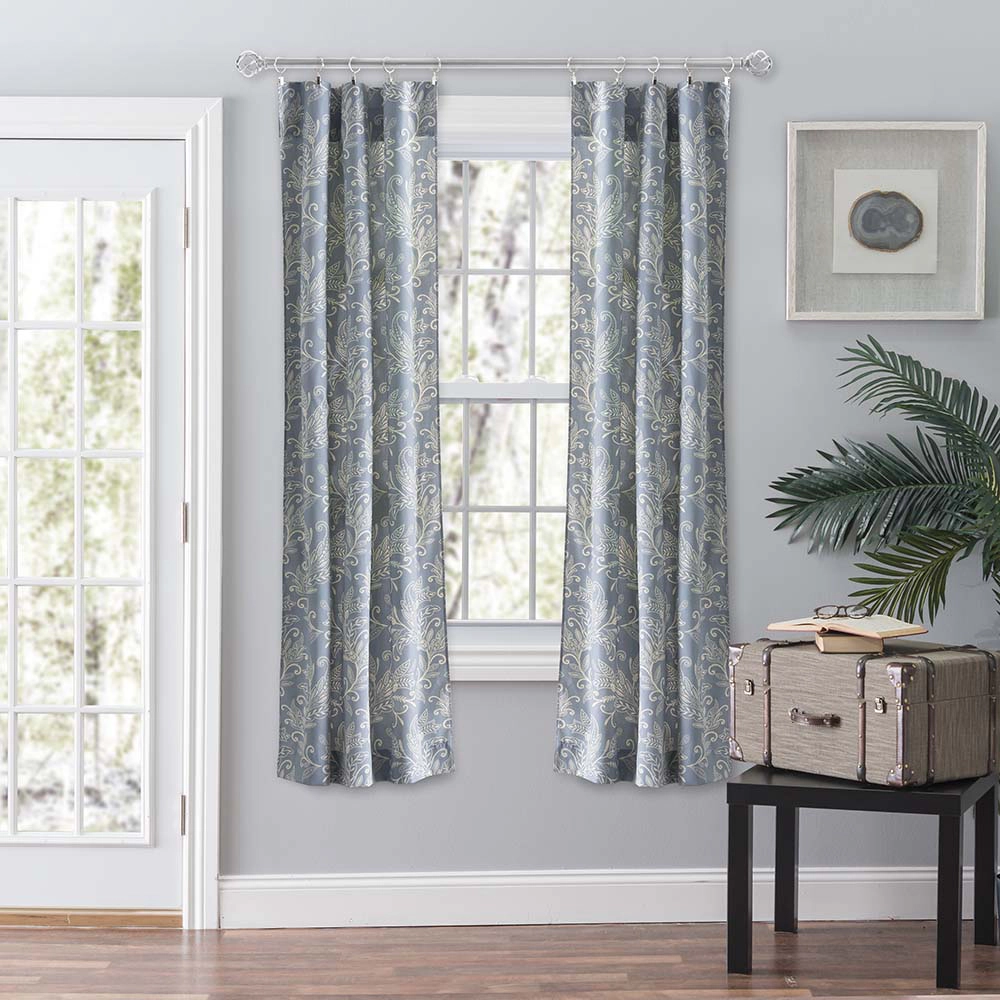 Ellis Curtain Lexington Leaf Pattern on Colored Ground Curtain Pair with Ties 56"x84