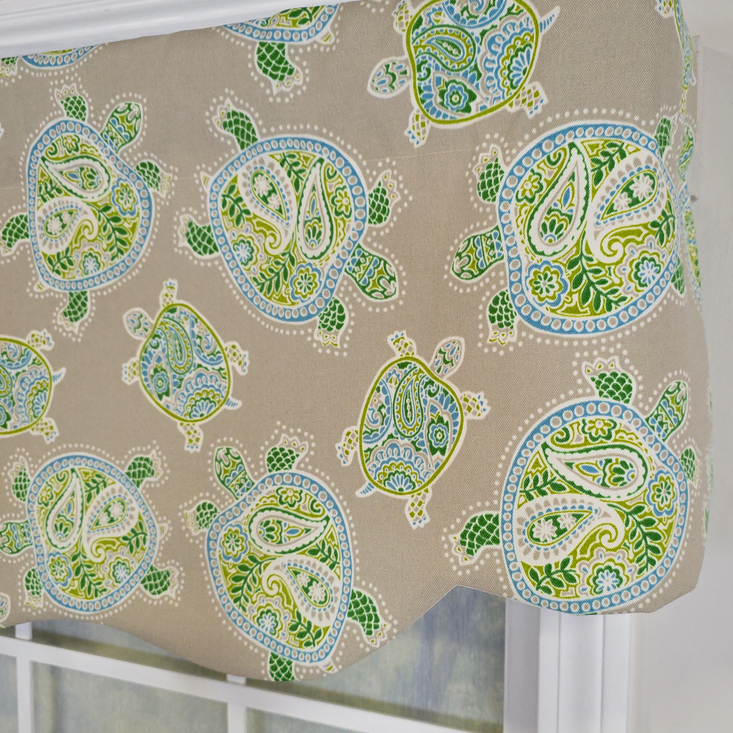 RLF Home 100% Cotton Tortuga Stanform  Fully lined Windows Rod Pocket Valance 50" x 16"  Green