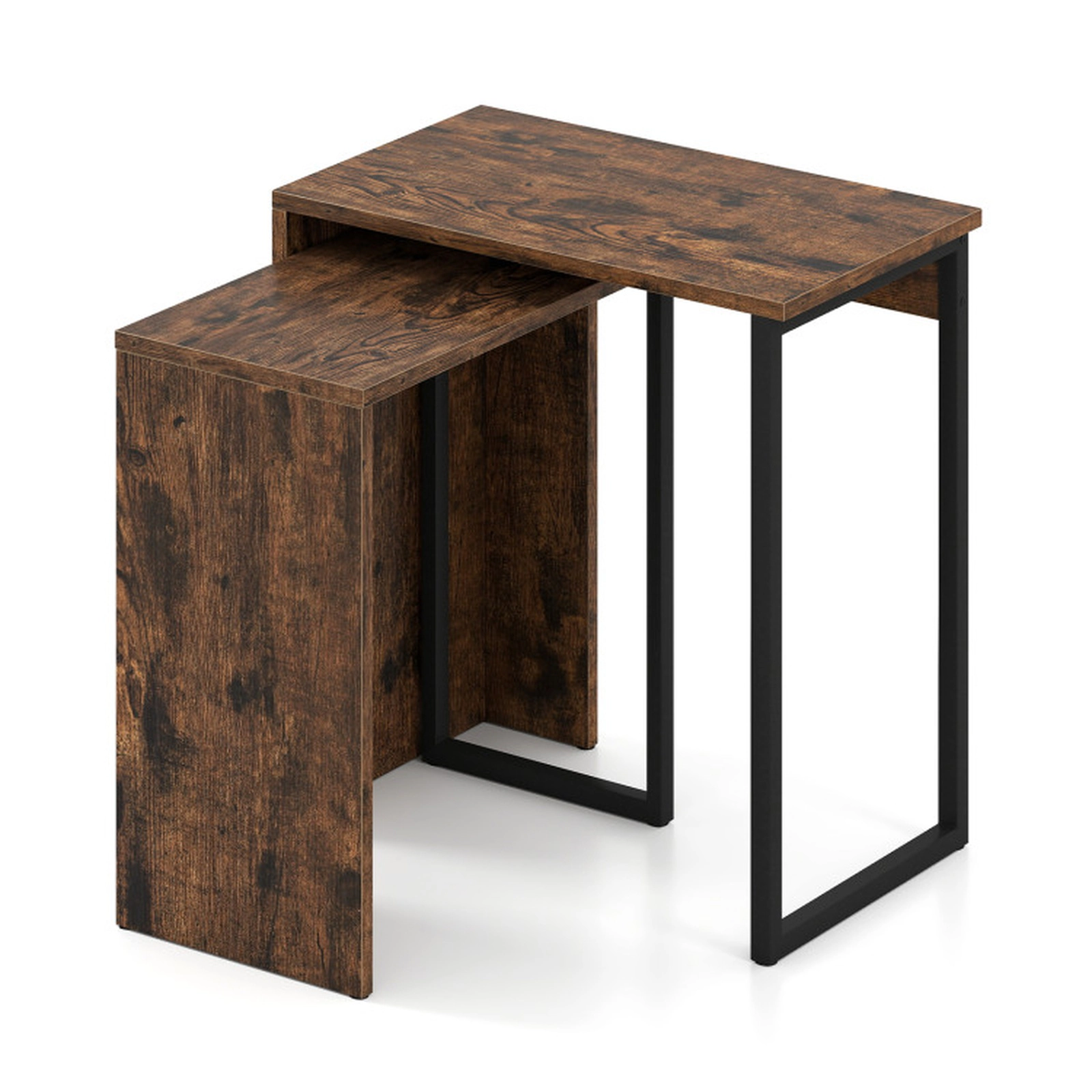 SUGIFT Set of 2 Nesting 2-in-1 Metal Frame Wood Coffee Tables 20-in x 12-in x 21-in 44-lb Capacity Rustic Brown