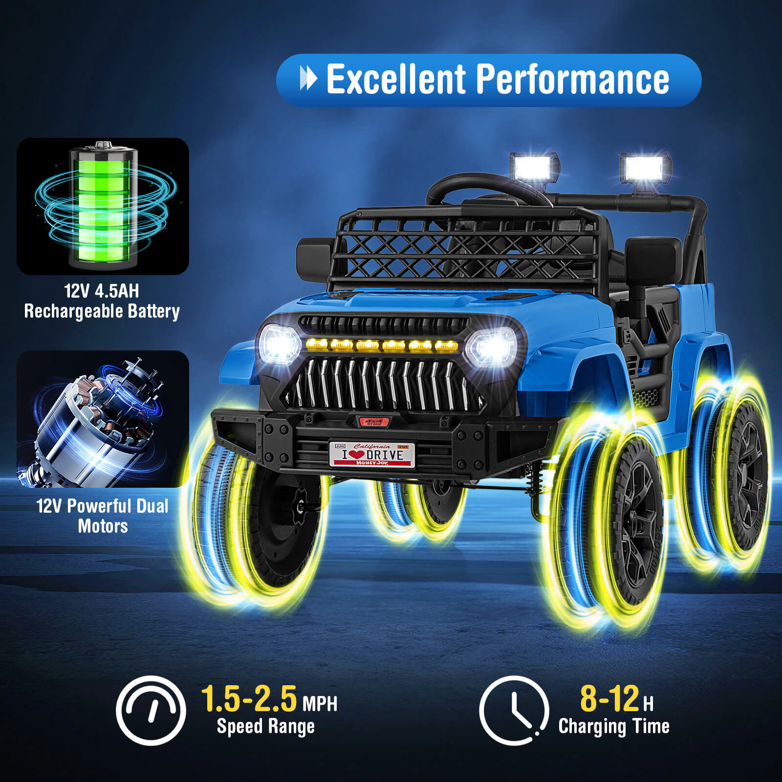 Costway 12V Kids Ride on Truck Car w/ Parental Remote 3 Speeds LED Lights & Music Player