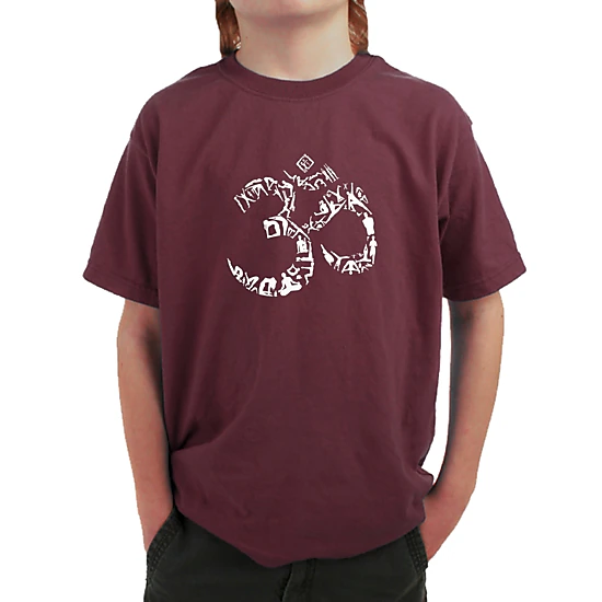 LA Pop Art Boy's Word Art T-Shirt - THE OM SYMBOL OUT OF YOGA POSES