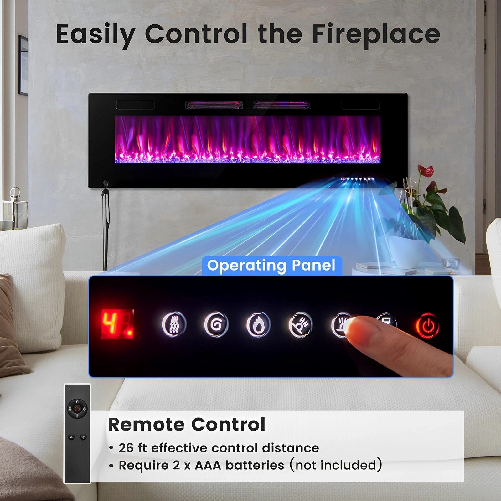 SUGIFT 60-Inch Ultra-Thin Electric Fireplace, Wall-Mounted or Recessed, App and Voice Control