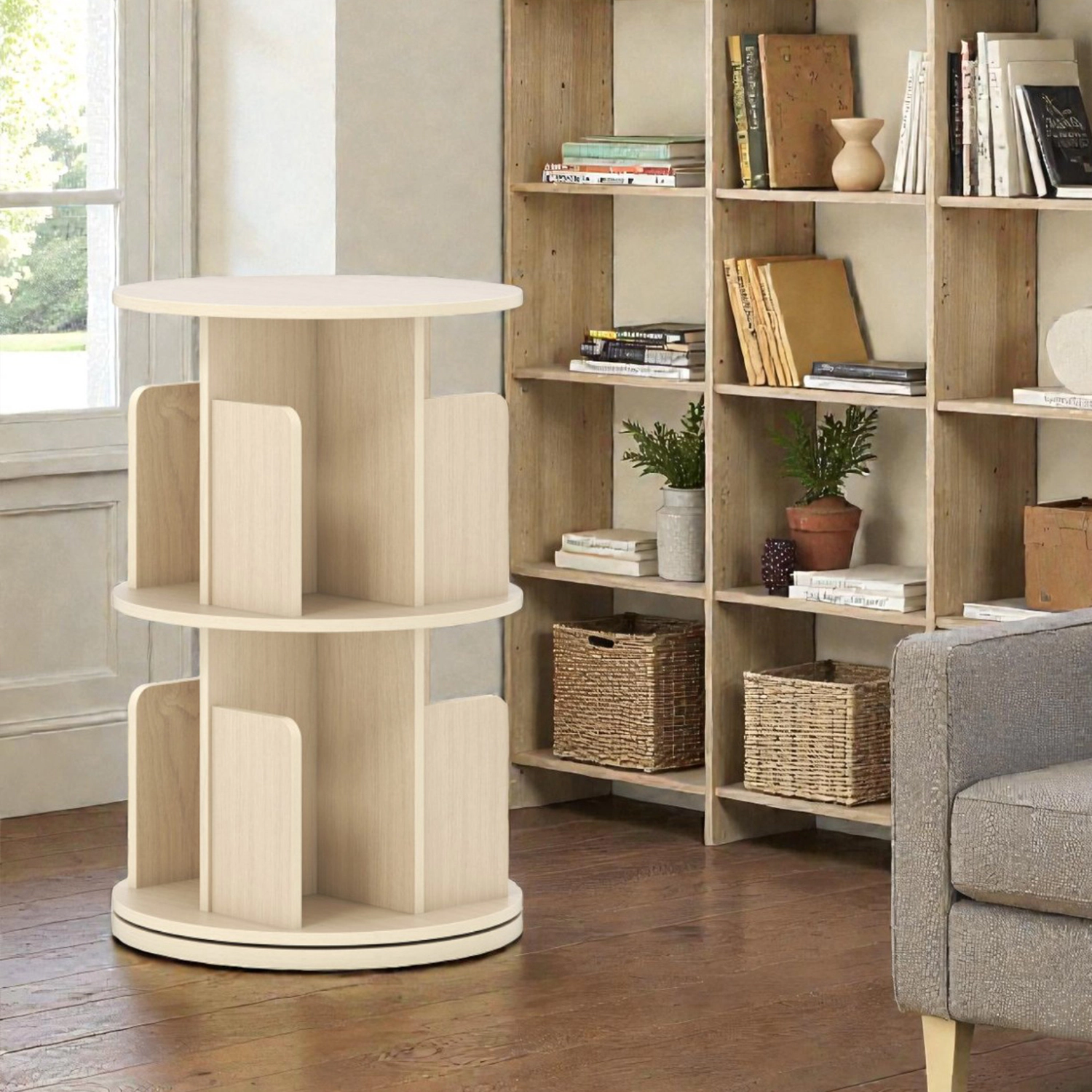 Hivvago 360° Rotating 2-Layer Bookshelf with Safety Baffles
