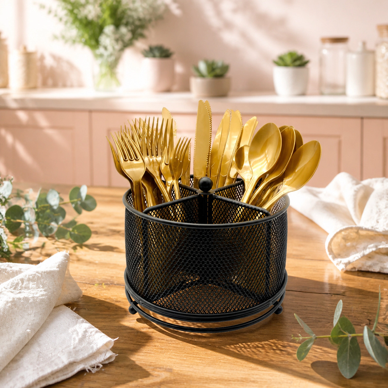WZK 360 Degree Rotating Metal 4 Compartment Flatware Holder