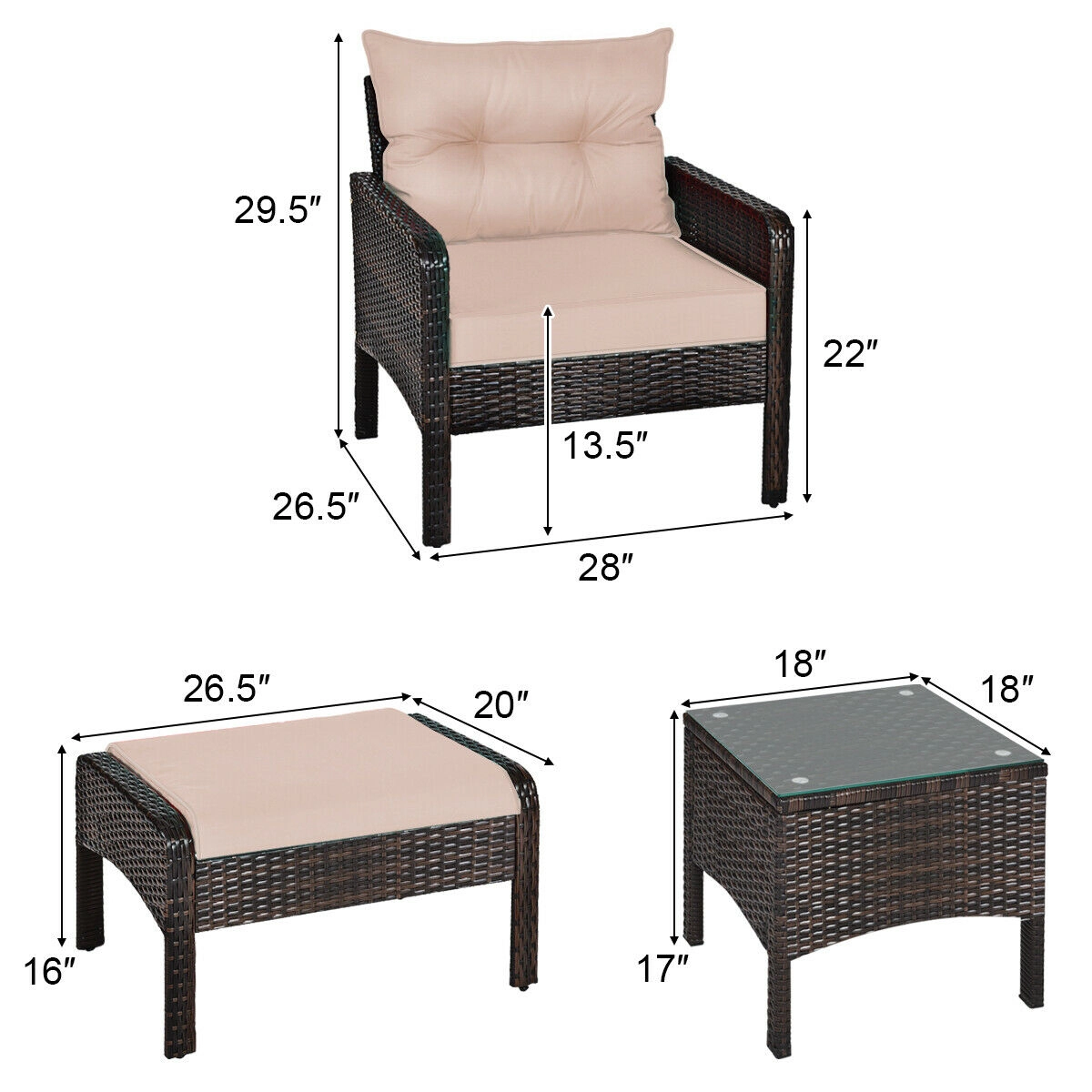 LJG 5 Pieces Patio Rattan Furniture Set Sofa
