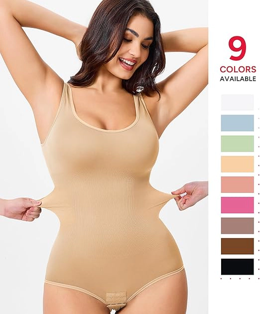 Nebility Womens Seamless Round Neck Tummy Control Shapewear Bodysuit