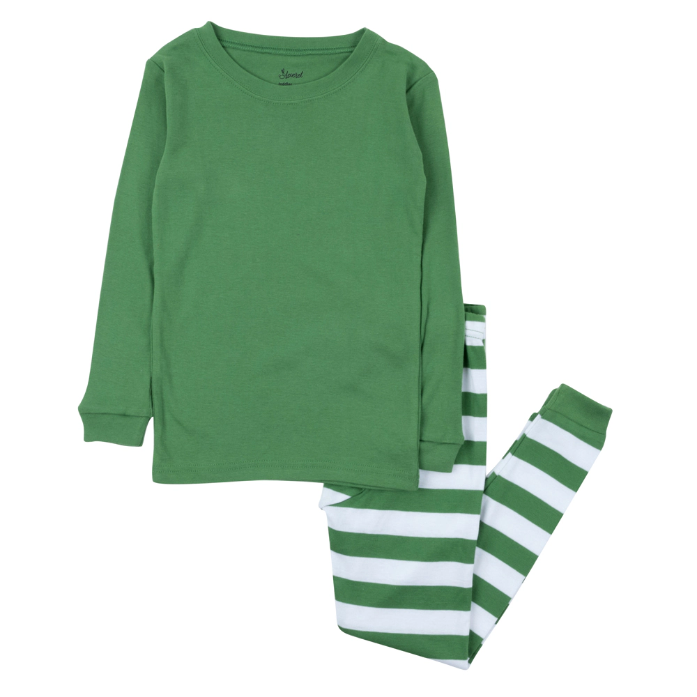 Leveret Mens 2-Piece Cotton Solid Top & Holiday Striped Pants Snug Fit Pajama Set