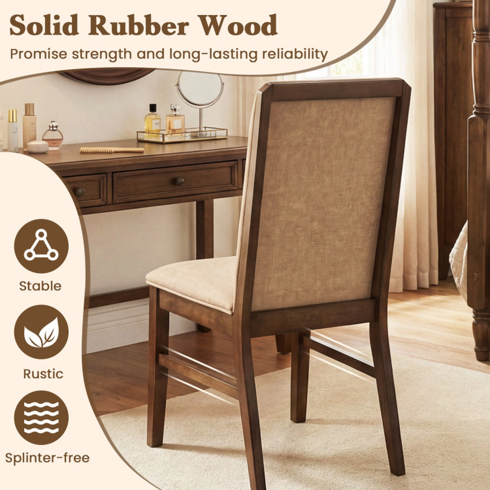 SUGIFT Set of 4 Brown Upholstered High Back Dining Chairs with Linen Seat 23.5-in W 38-in H 330-lb Per Chair