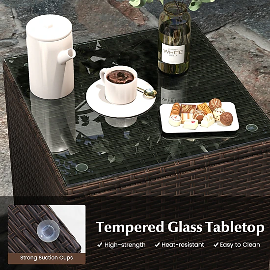 Hivvago 3 Pieces Outdoor Conversation Set with Cushioned Seat and Glass Tabletop