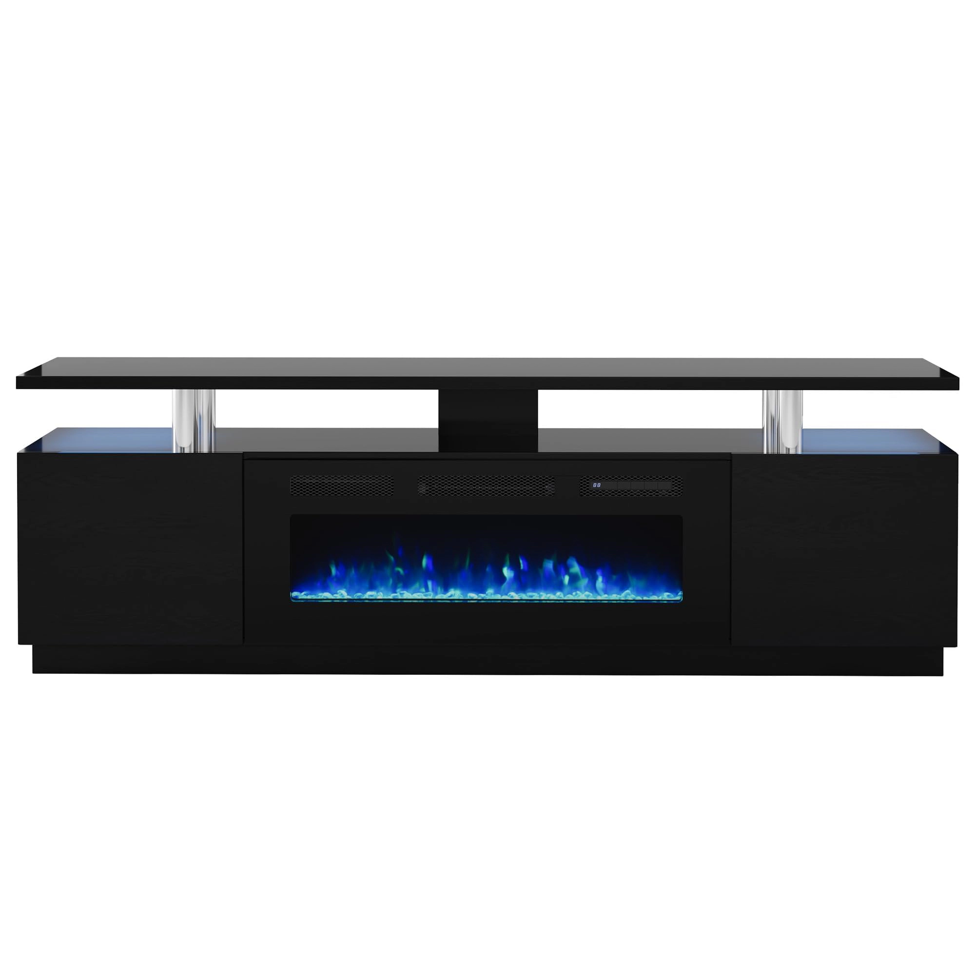 BebreezChic 70" Fireplace TV Stand with 36" Electric Fireplace, Entertainment Center with 12 Colors LED Lights