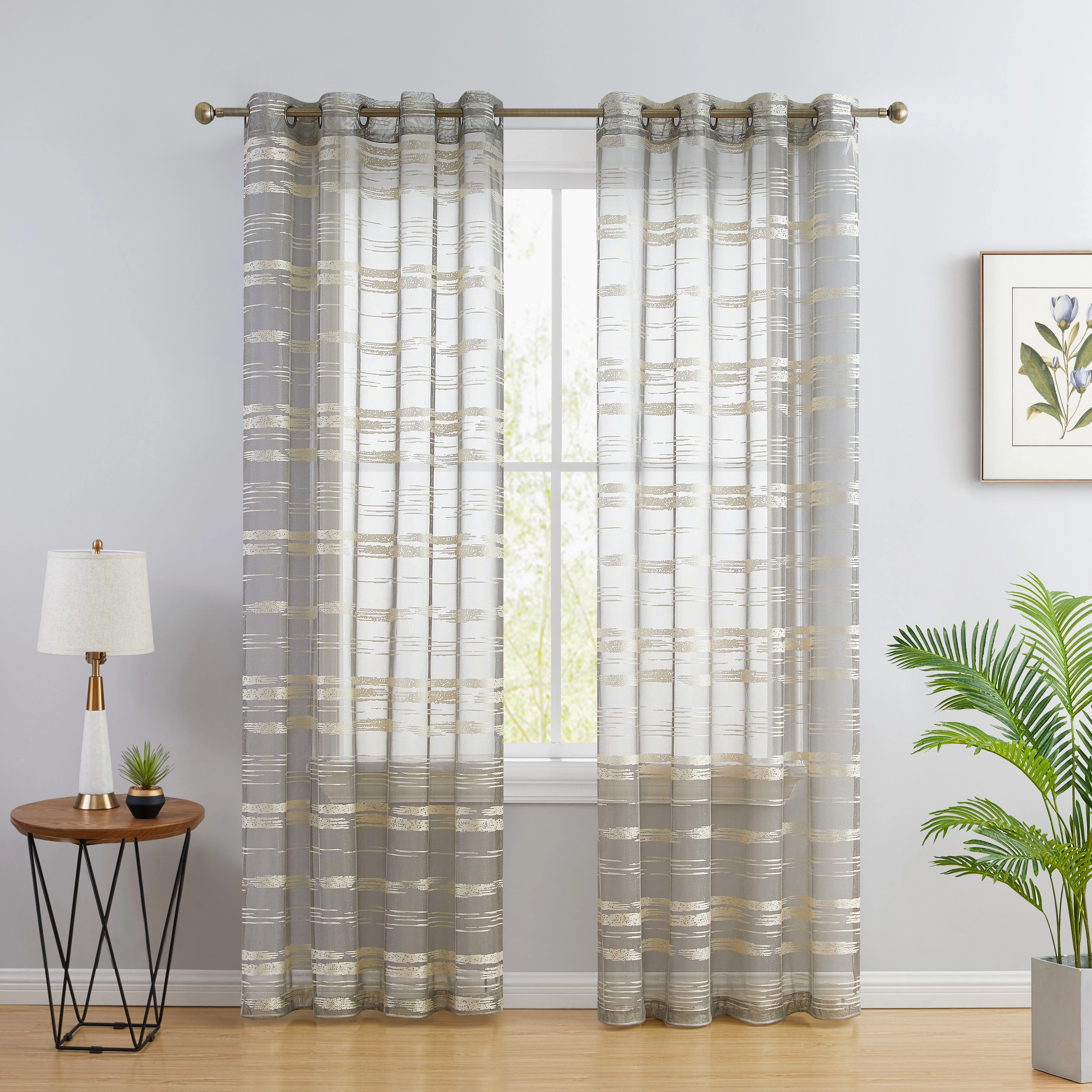 HLC.ME Broadway Stripe Decorative Semi Sheer Light Filtering Grommet Window Treatment Curtain Panels - Set of 2
