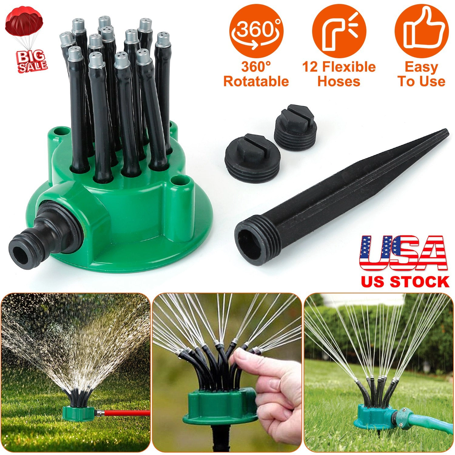 GBruno 360-Degree 12-Tube Lawn Sprinkler