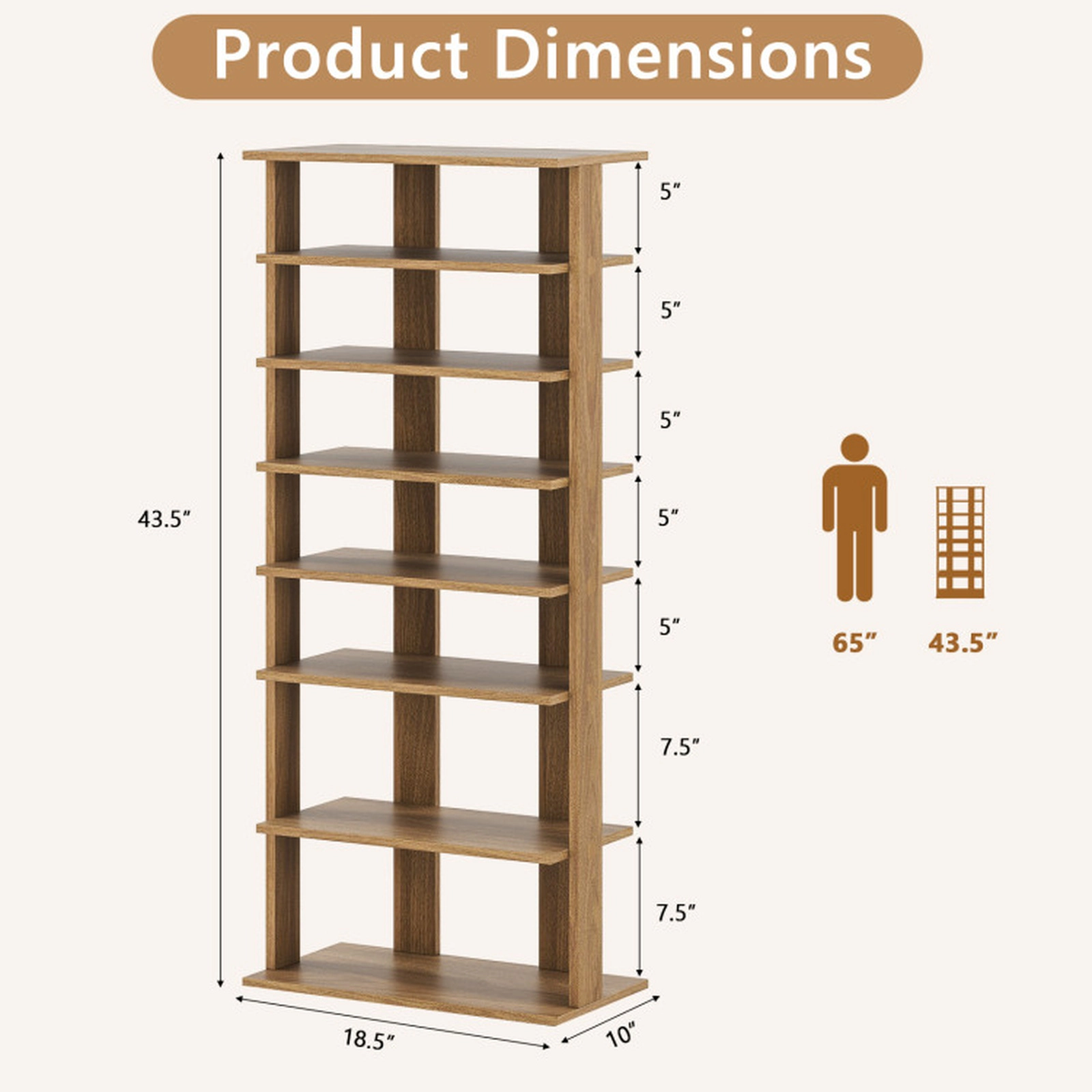 SUGIFT Narrow Freestanding for Front Door 7-Tier Vertical Shoe Rack Organizer