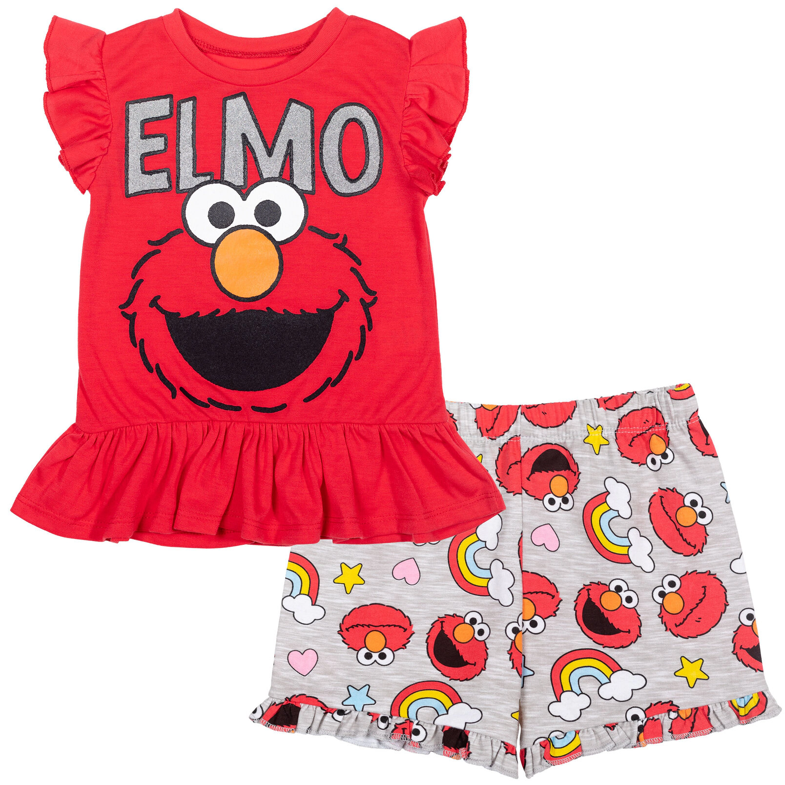 Sesame Street Girls' 2-Piece T-Shirt and French Terry Shorts Set
