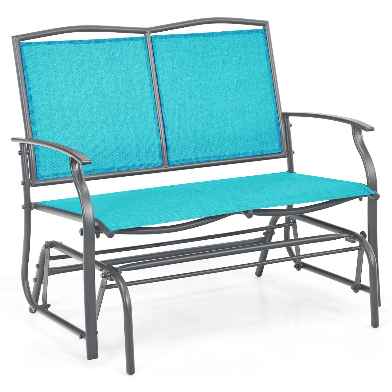 SUGIFT Turquoise 2-Person Steel Outdoor Patio Rocking Loveseat with Textilene Seat and Back