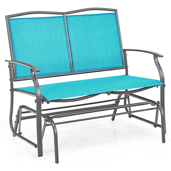 SUGIFT Turquoise 2-Person Steel Outdoor Patio Rocking Loveseat with Textilene Seat and Back