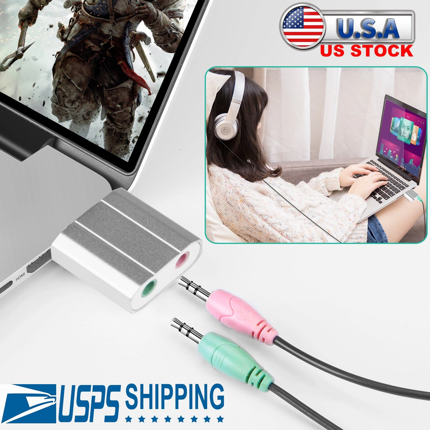 GBruno USB Audio Adapter External Stereo Sound Card
