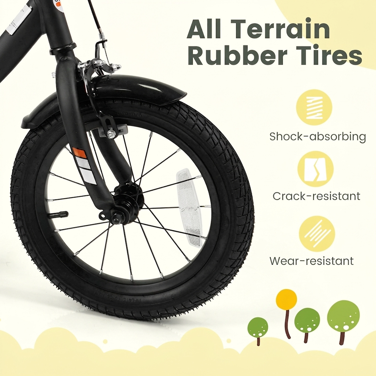 14-in Kids Bike Removable Training Wheels Adjustable Seat Ages 3-5 Black Bicycle Kickstand and 145-lb Seat Capacity