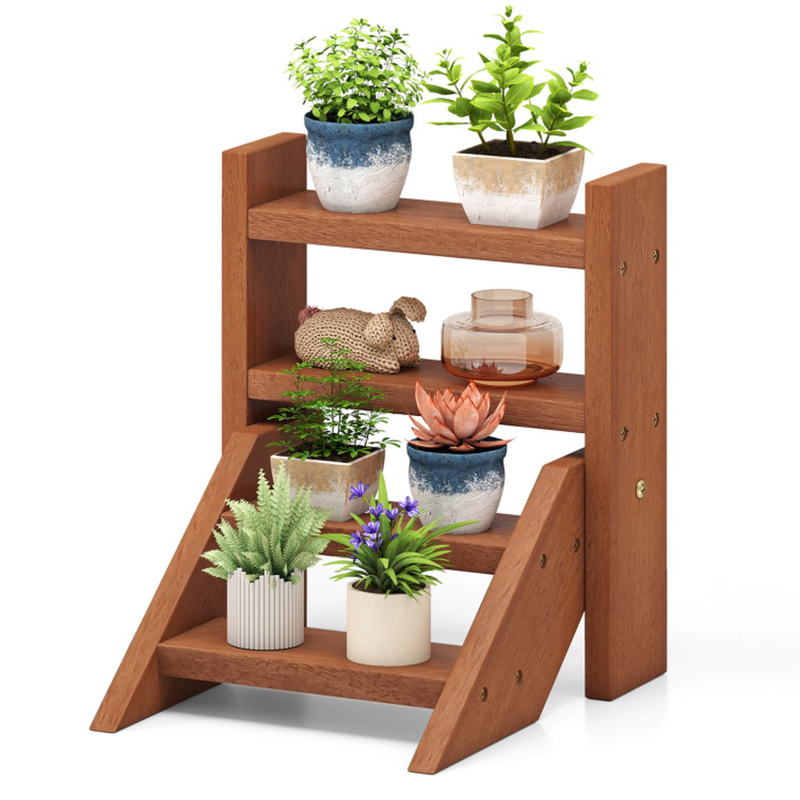 SUGIFT 4-Tier Solid Wood Plant Stand for Flowerpots and Succulents 44-lb Total Capacity 11-lb Per Tier Natural