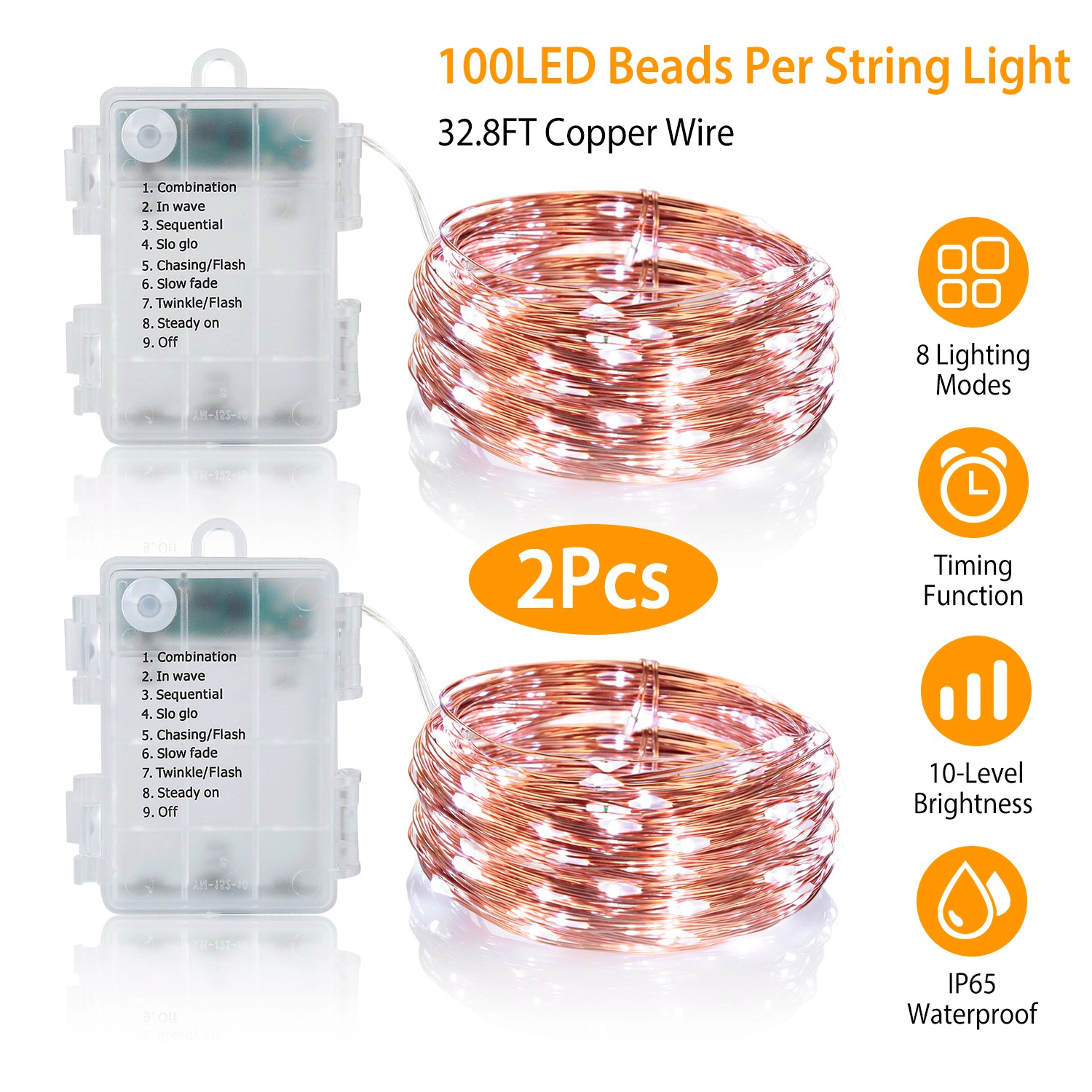 GBruno 2-Pack LED String Lights With Remote Control