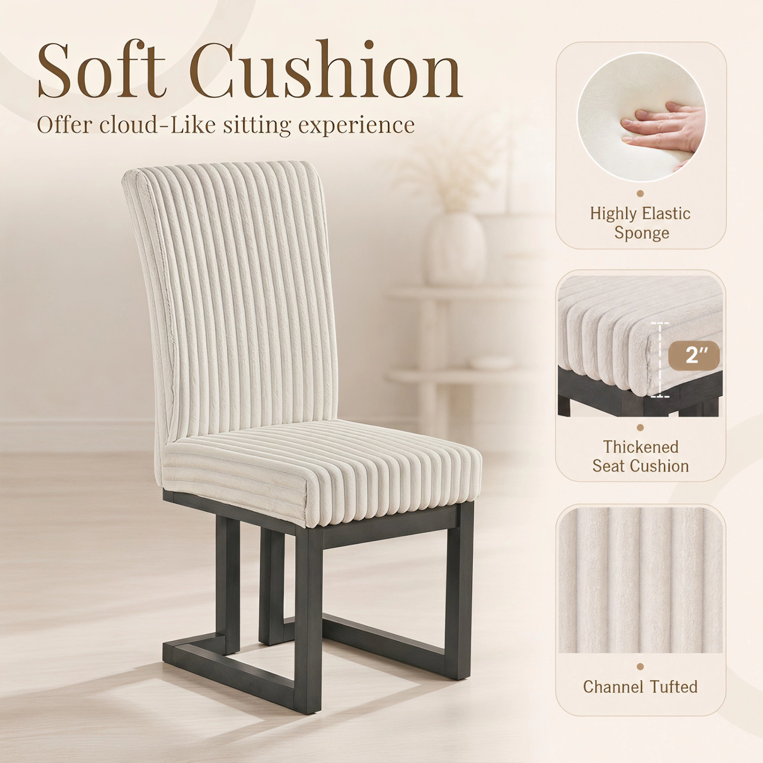 LJG Upholstered Dining Chairs Set of with Rubber Wood Legs and Padded Seat for Room