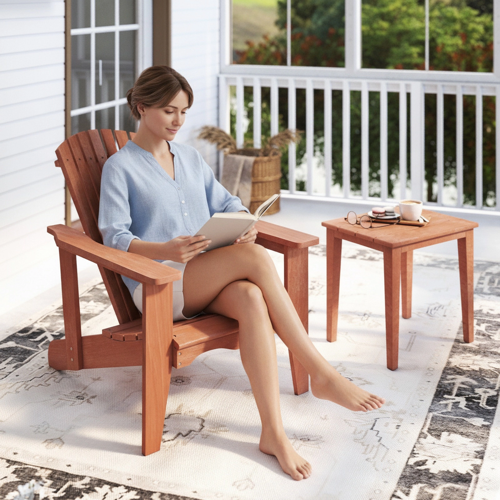 SUGIFT Solid Wood Adirondack Chair, 400-lb Capacity, 107-Degree High Backrest, Natural