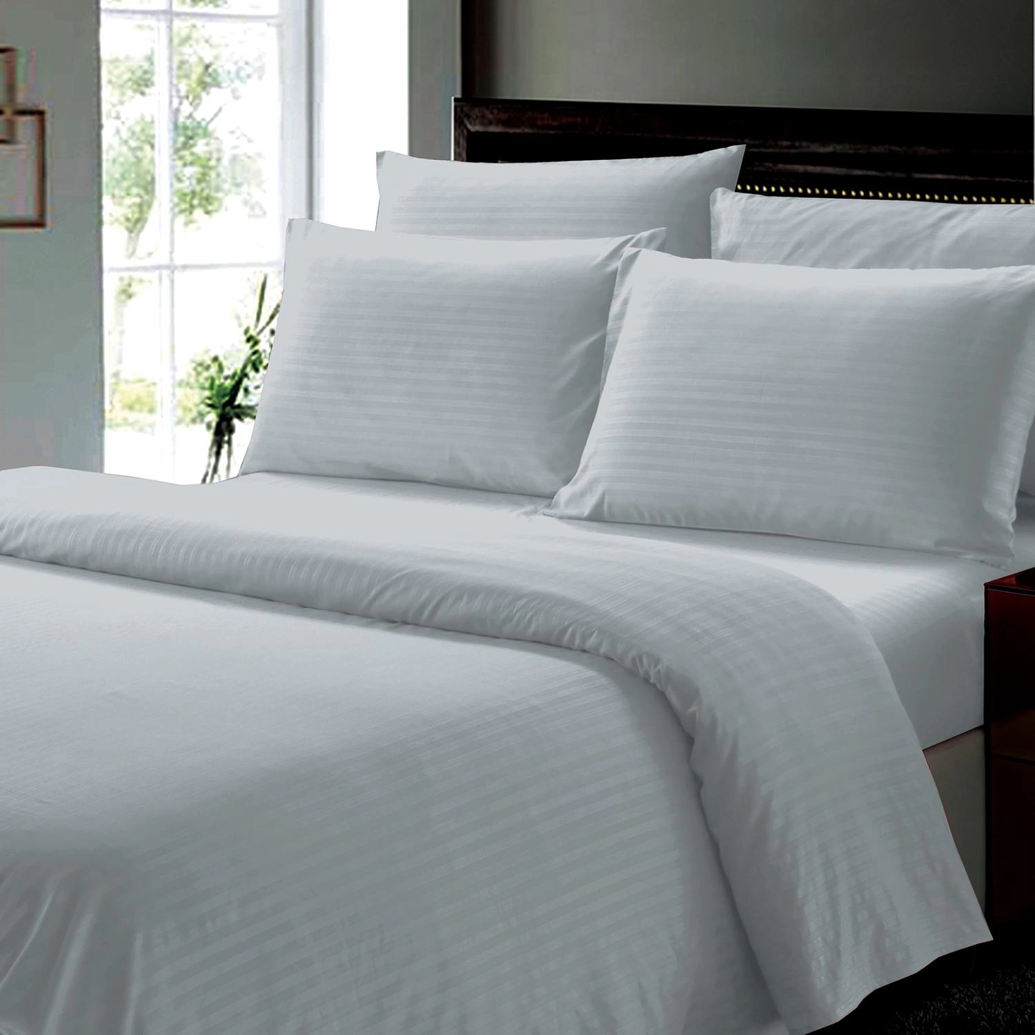 Plazatex Dobby Stripe Luxurious Ultra Soft Moisture Wicking Solid Color 6 Pieces Sheet Set Full Grey