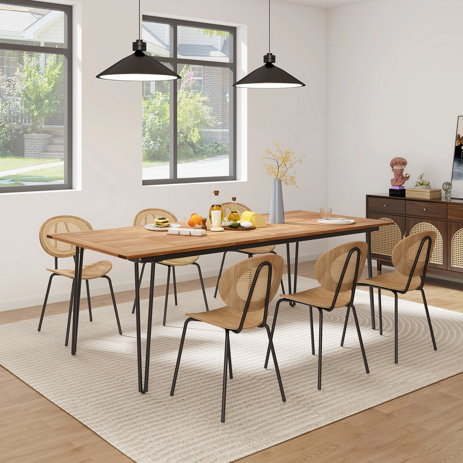 SUGIFT 86.5-in Acacia Wood Outdoor Dining Table for 8 with Umbrella Hole