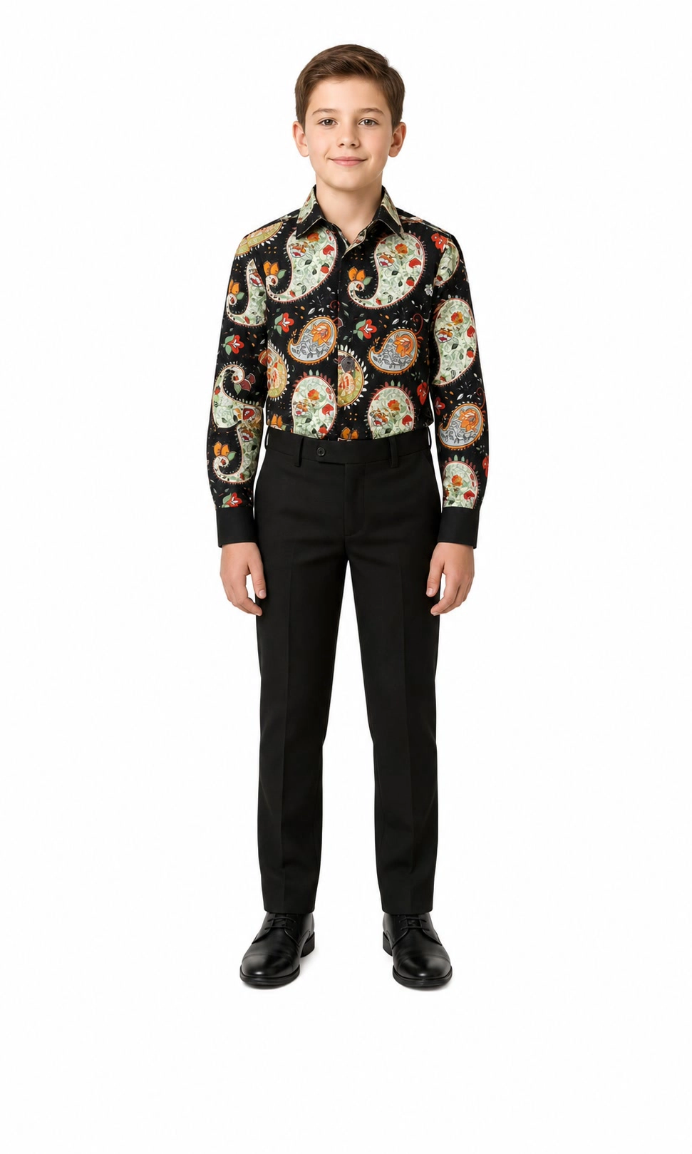 Elie Balleh Boys Slim Fit Paisley Dress Shirt