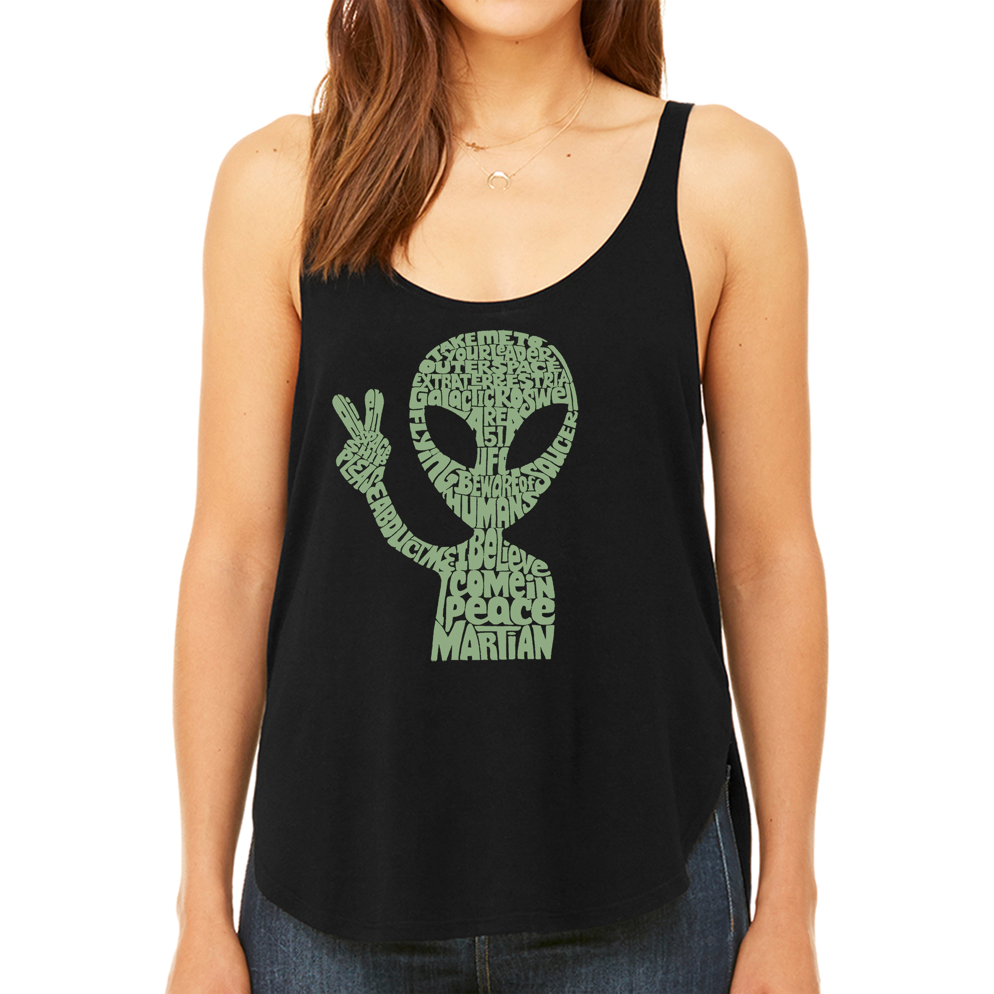 LA Pop Art Women's Premium Word Flowy Tank - Peace Alien