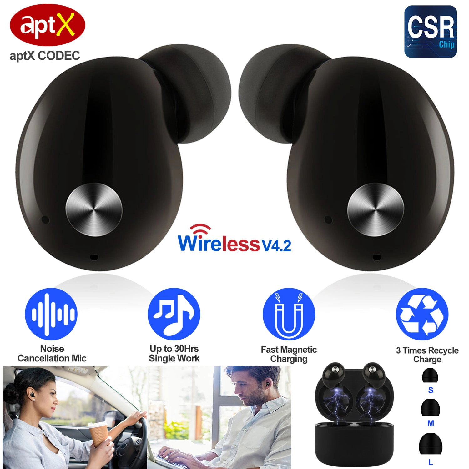 GBruno Wireless IPX4 Earbuds With Charging Case