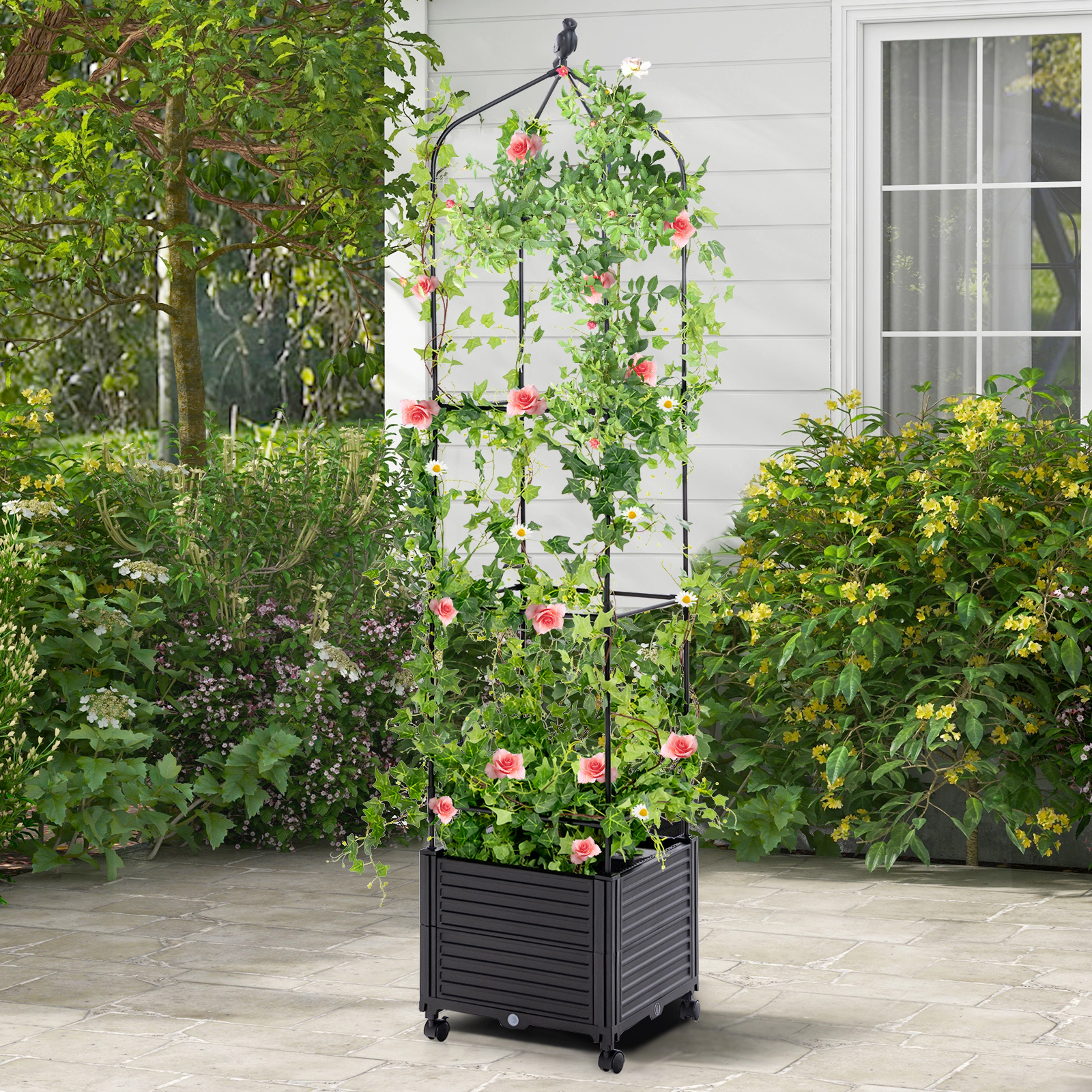 SUGIFT Black Poly Wood Raised Garden Bed with Bottom Storage Shelf 34-in W 18-in D 29-in H 110-lb Box Capacity