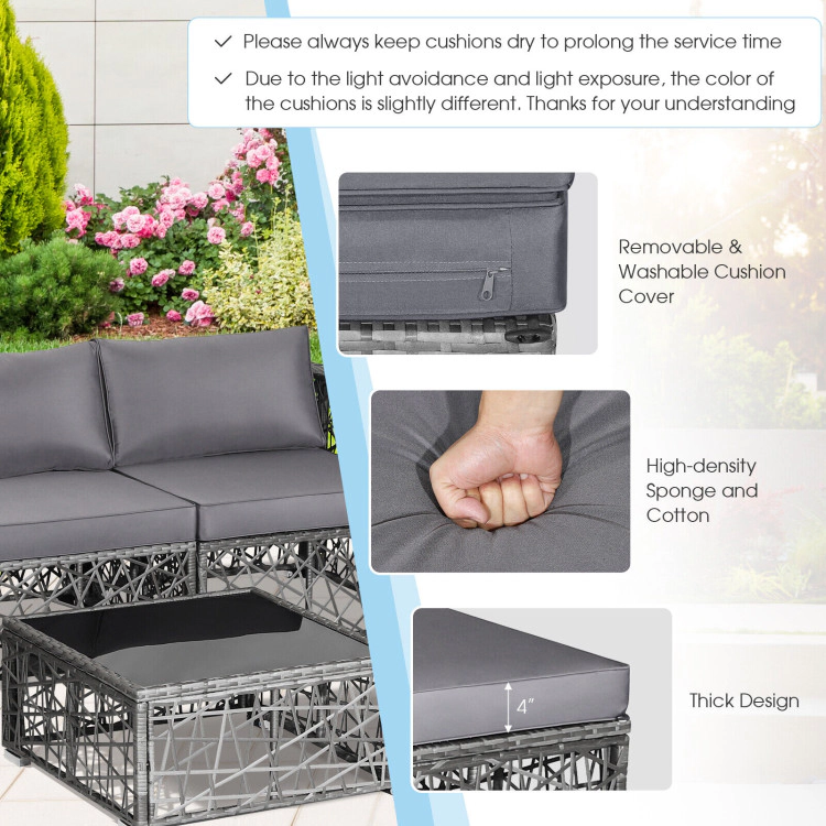 Hivvago 5 Pieces Patio Pe Rattan Wicker Sofa Furniture Set