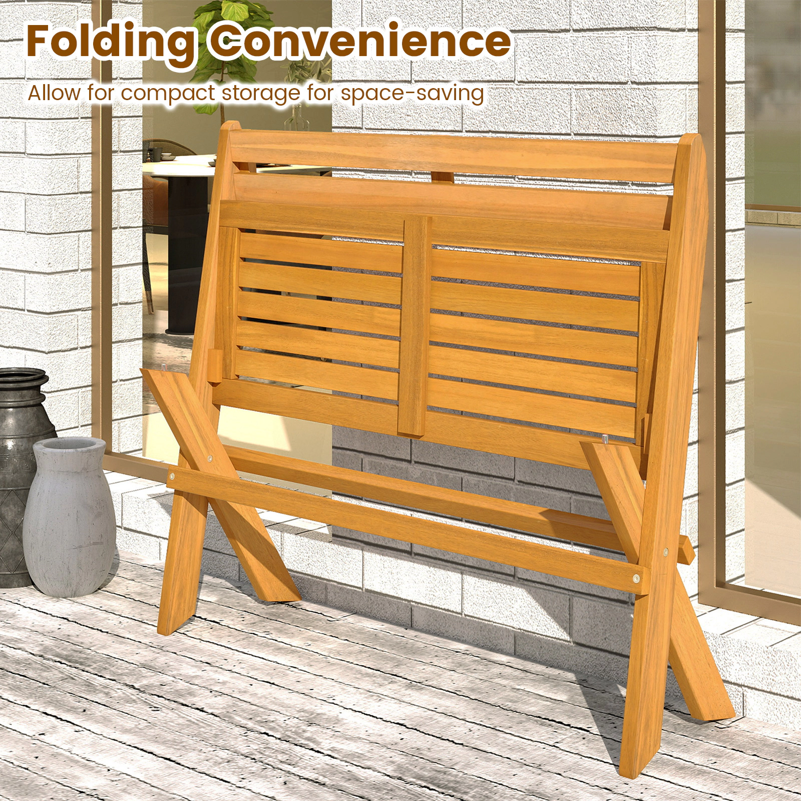 SUGIFT Folding 2-Person Acacia Wood Patio Garden Bench 800-lb Capacity 22 x 42 x 31.5 in Natural 1-Pc