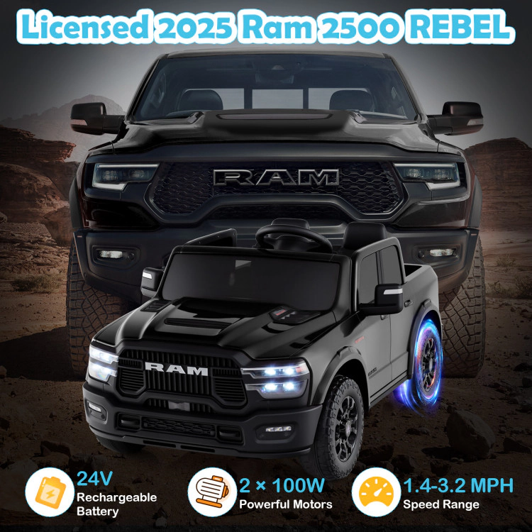 Hivvago 2 Seater 24V Ride on Toy for Big Kids Licensed Ram Truck with Remote and Music