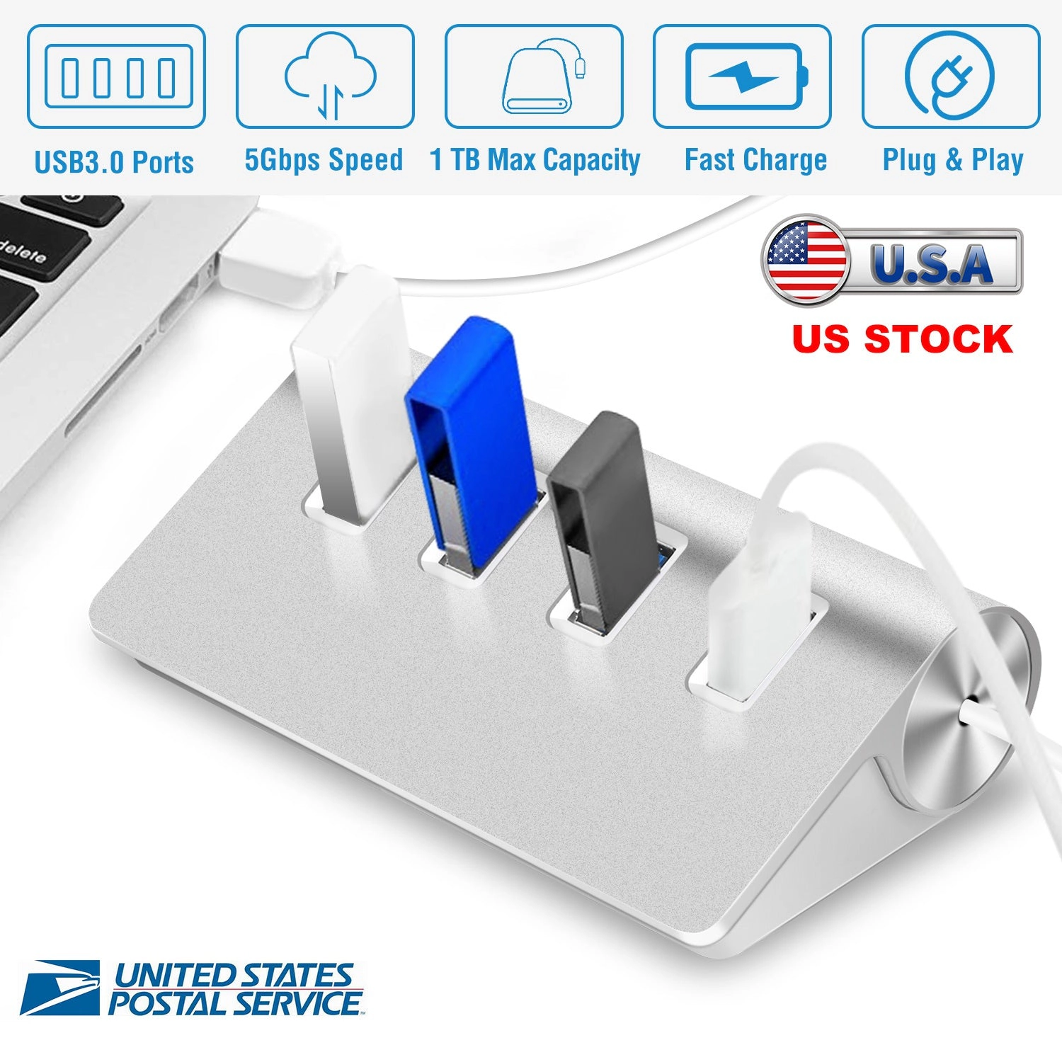 GBruno 4-Port Aluminum USB 3.0 Hub