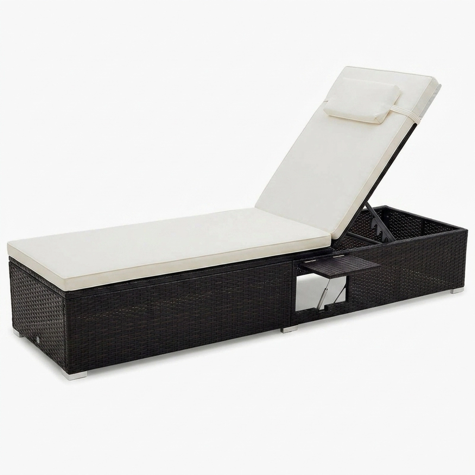 SUGIFT 400-lb Capacity White 6-Level PE Rattan Wicker Outdoor Chaise Lounge with Foldable Side Table
