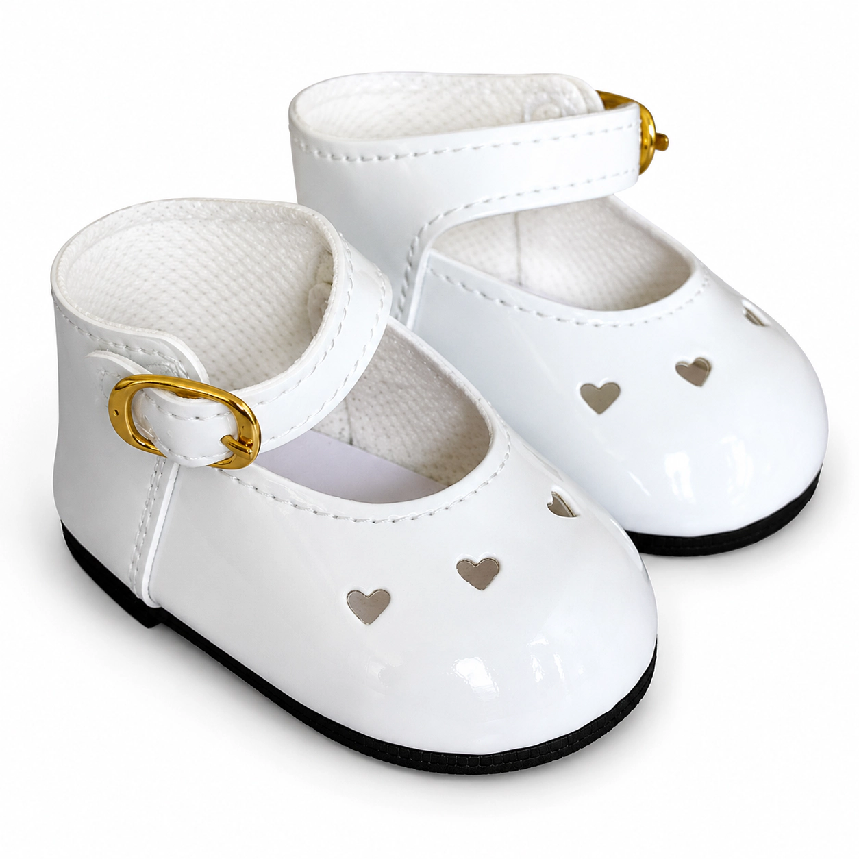 MBD Girl Doll Shoes White Heart Mary Jane Shoes for 18 Inch Dolls