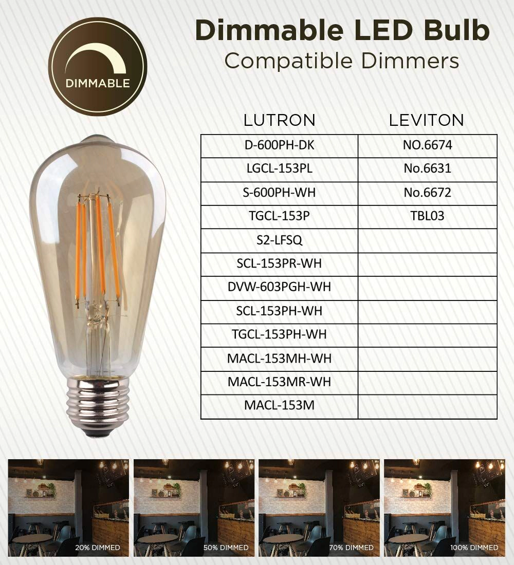 Viribright® ST19 LED Bulb, 40W Equivalent, Filament, Edison, Amber, Warm White 2200K (4 Pack)