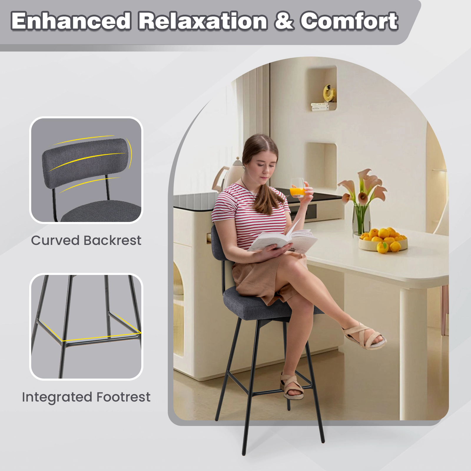 Glintex 2-Piece 29-Inch Upholstered Swivel Bar Stool Set with Padded Back